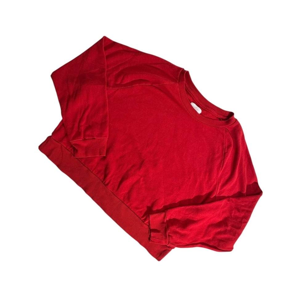 Colsie Womens XL Long Sleeve Crew Neck Cropped Solid Red Extra Large Sweatshirt